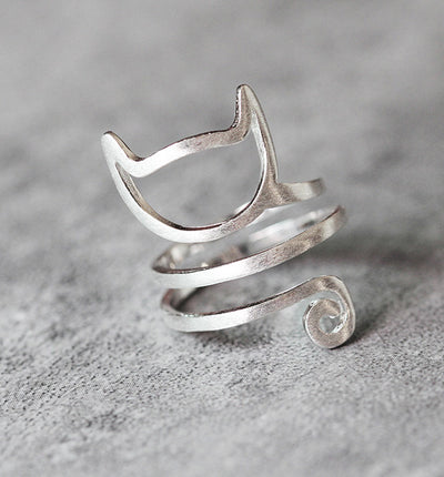 Delicate Cat Wrap Ring in Sterling Silver