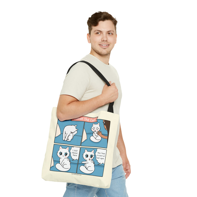 Cat Grooming Comic Tote Bag