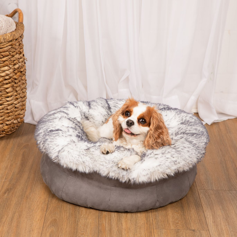 PupPouf™ Luxe Faux Fur Donut Pet Bed - Ultra Plush Arctic Fox