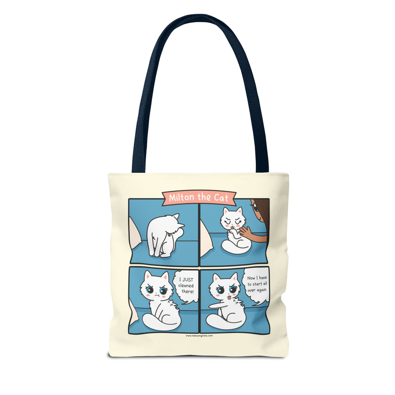 Cat Grooming Comic Tote Bag