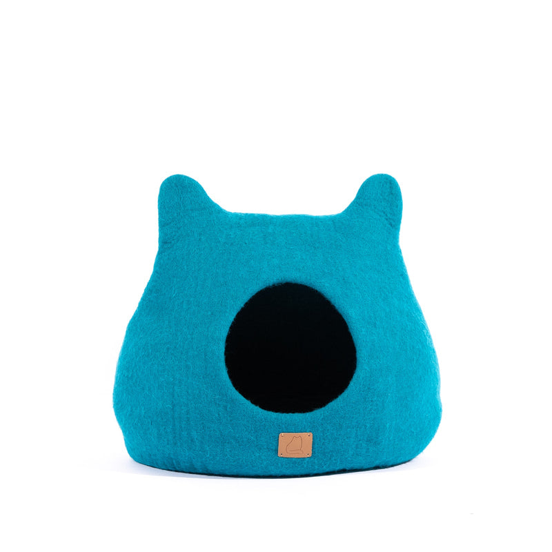 Felted Wool Peekaboo Cat Cave - Ocean Blue