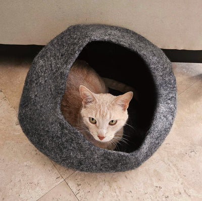 Heathered Gray Organic Wool Cat Cave - Pet Bed