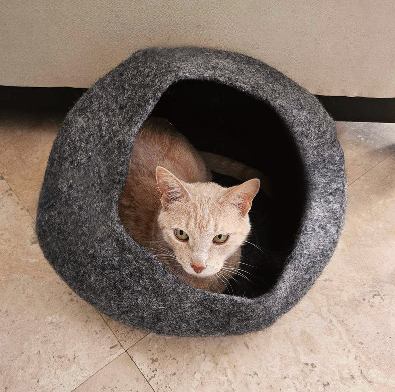 Heathered Gray Organic Wool Cat Cave Pet Bed – Meowingtons