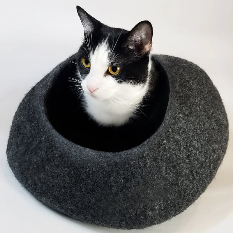 Heathered Gray Organic Wool Cat Cave - Pet Bed