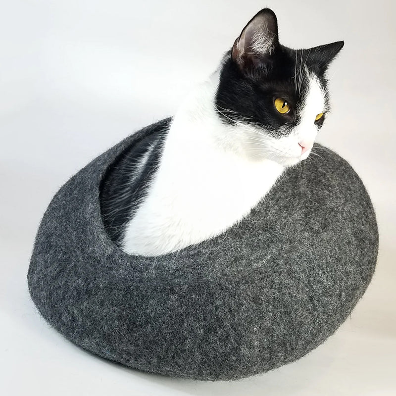 Heathered Gray Organic Wool Cat Cave - Pet Bed