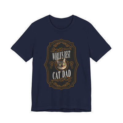 Customizable World's Best Cat Dad Whiskey Label T-Shirt - Dark