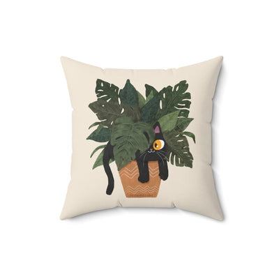 Jungle Cats & Plants Monstera Throw Pillow Cover