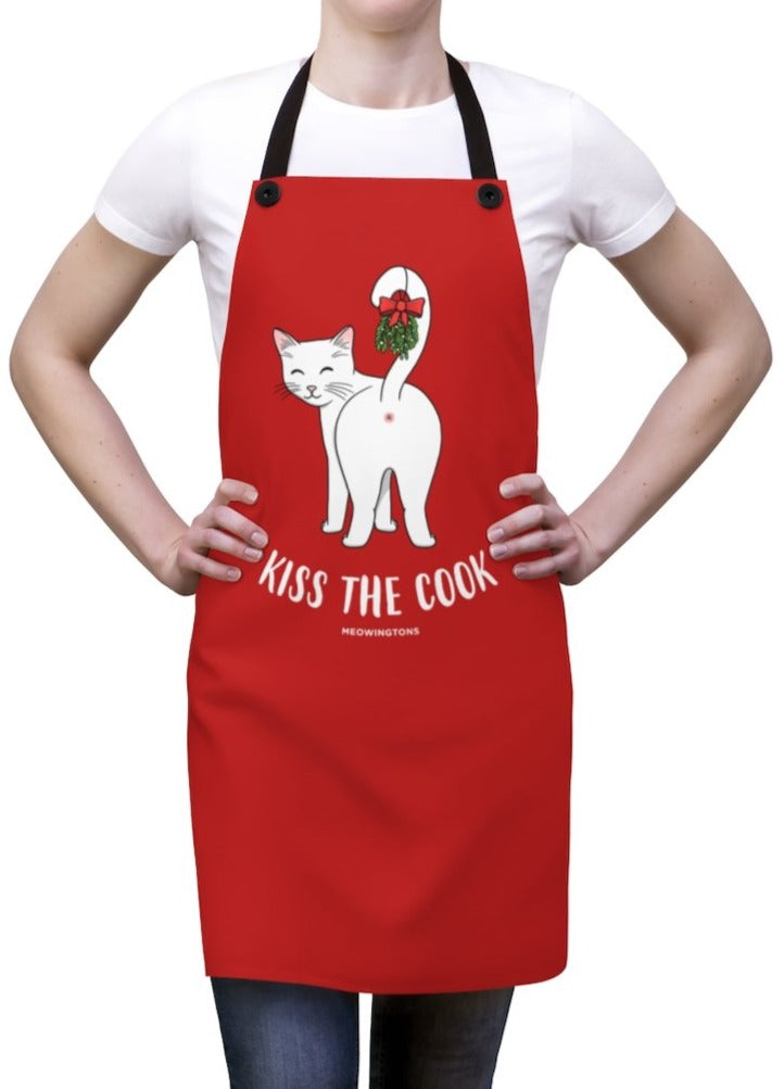Kiss the Cook Mistletoe Cat Apron