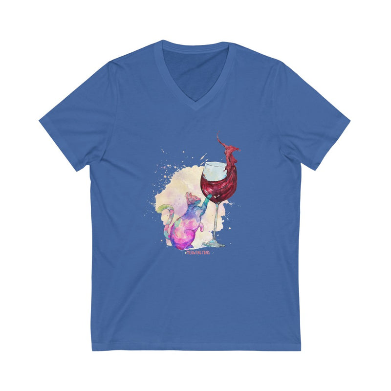 Feline Tipsy Cat Wine V-Neck T-Shirt