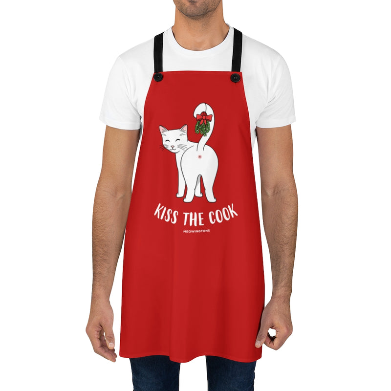 Kiss the Cook Mistletoe Cat Apron