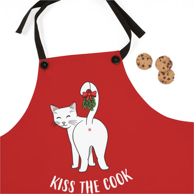 Kiss the Cook Mistletoe Cat Apron