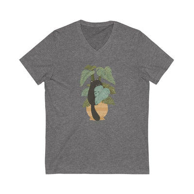 Tropical Jungle Cats & Plants Jersey V-Neck Tee