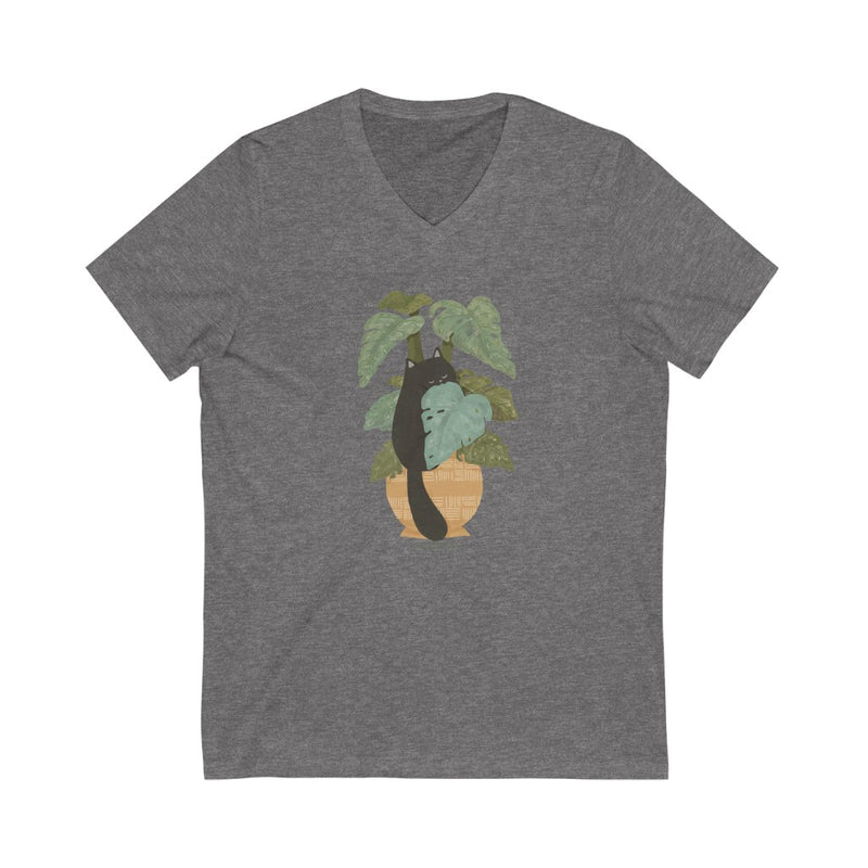 Tropical Jungle Cats & Plants Jersey V-Neck Tee