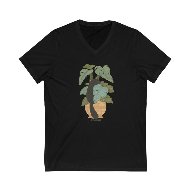 Tropical Jungle Cats & Plants Jersey V-Neck Tee