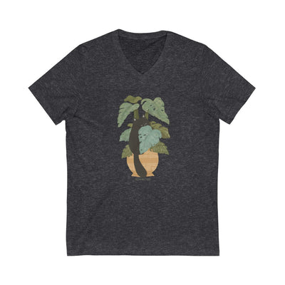 Tropical Jungle Cats & Plants Jersey V-Neck Tee