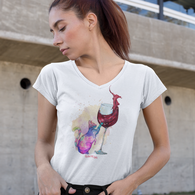 Feline Tipsy Cat Wine V-Neck T-Shirt