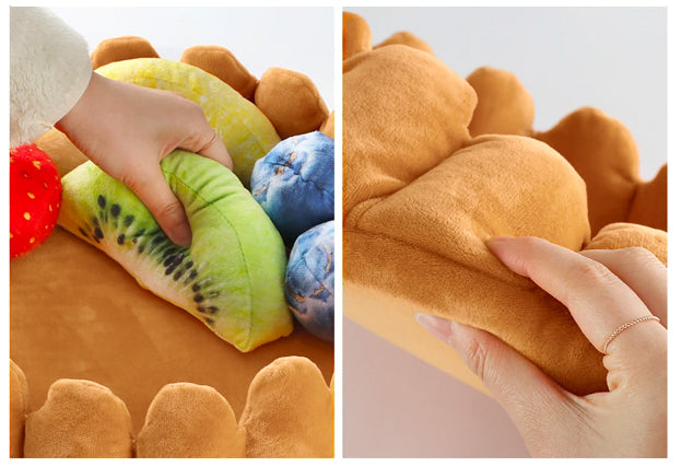 memory foam fruit tart cat bed with fruit shaped pillows