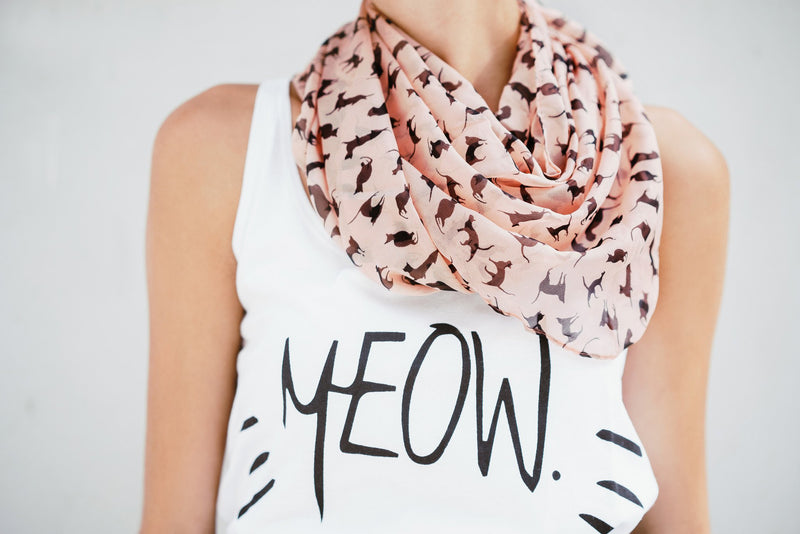 Blush Clowder Cat Print 100% Chiffon Scarf Wrap