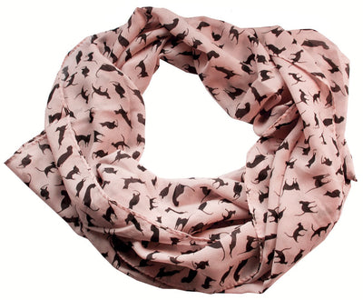 Pink Clowder Black Cat Print 100% Chiffon Scarf Wrap