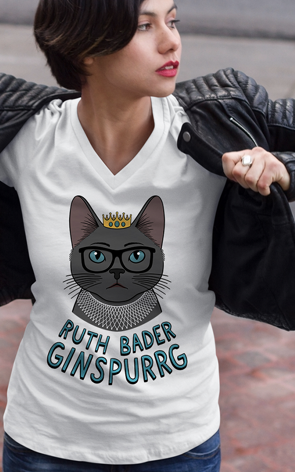 Ruth Bader Ginspurrg V-Neck Cat Shirt