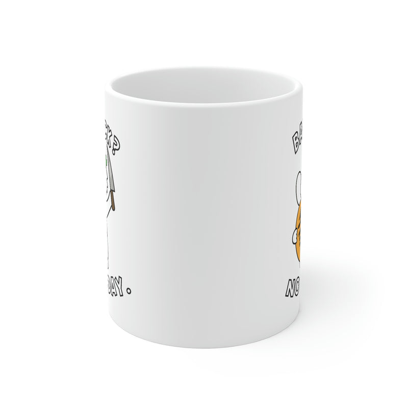 A white ceramic coffee mug.