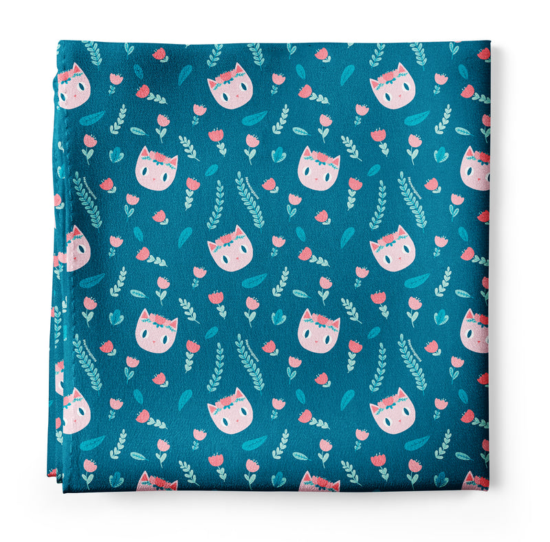 Floral Cat Silk Bandana Scarf