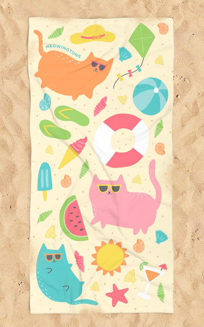 Sunbathing Cats Beach Towel