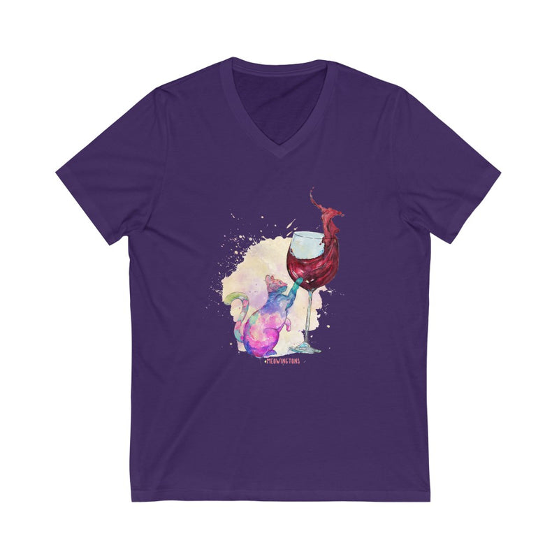 Feline Tipsy Cat Wine V-Neck T-Shirt