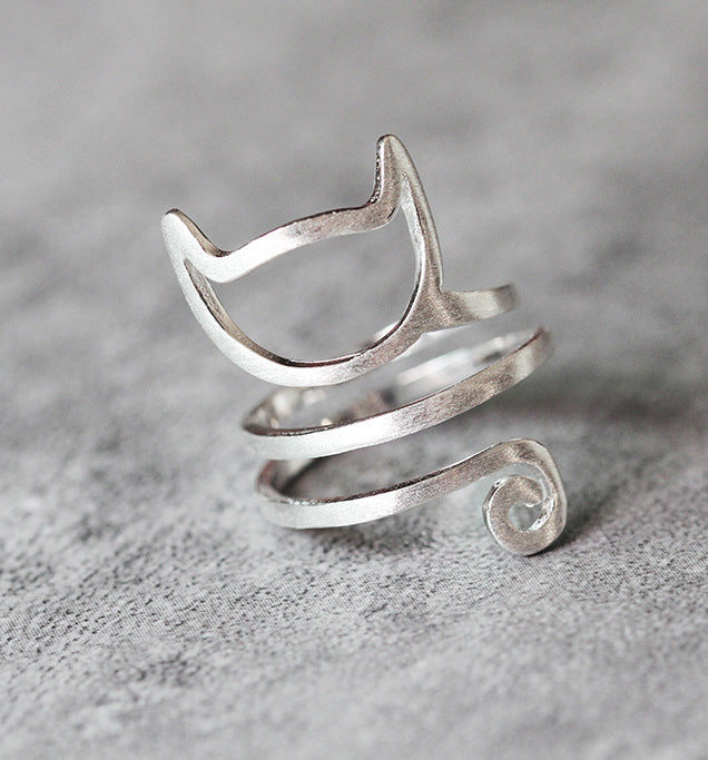 Delicate Cat Wrap Ring in Sterling Silver