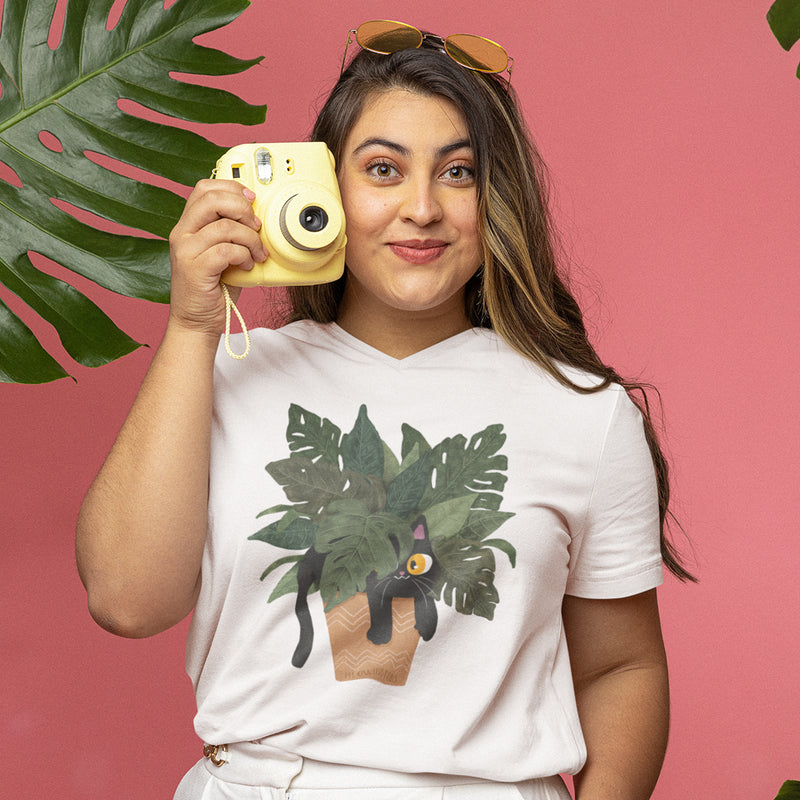 Jungle Cats & Plants Jersey V-Neck T-Shirt