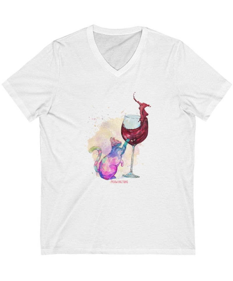 Feline Tipsy Cat Wine V-Neck T-Shirt