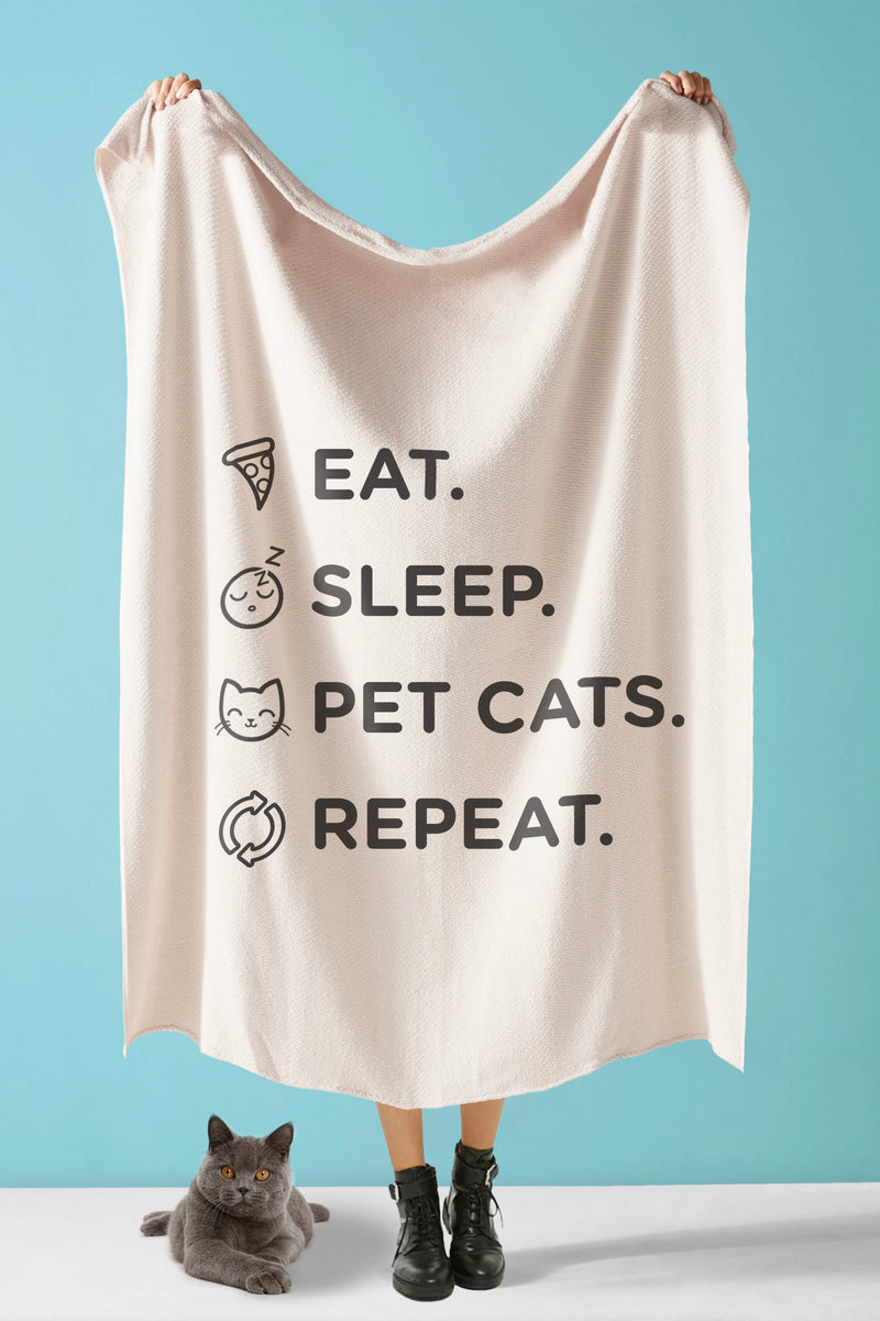 Eat, Sleep & Pet Cats Sherpa Blanket