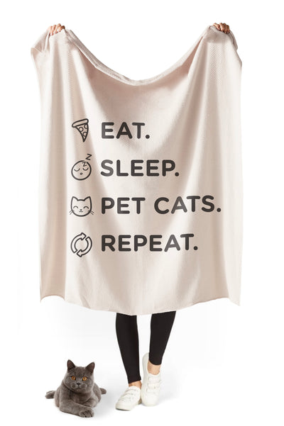 Eat, Sleep & Pet Cats Sherpa Blanket