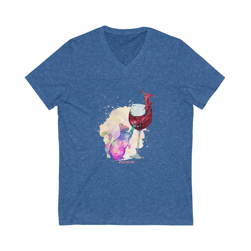 Feline Tipsy Cat Wine V-Neck T-Shirt