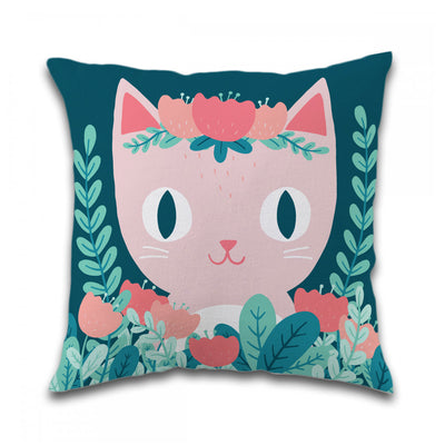Floral Cat Toss Pillow Cover
