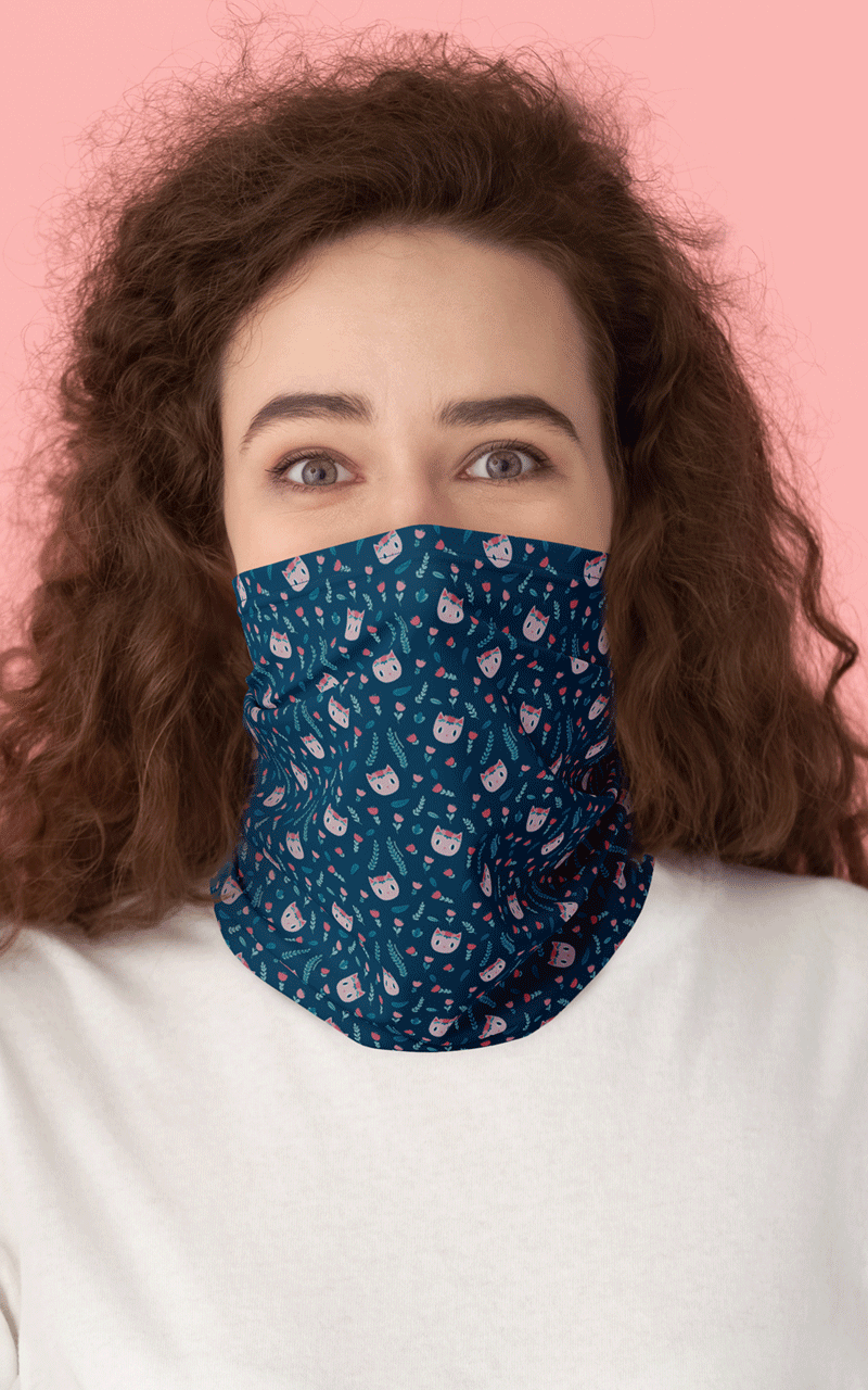 Cat Print Neck Gaiter Bundle (3 Gaiters + 9 Filters) Featuring Milton