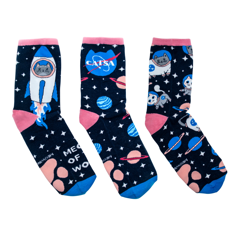 Mix & Match Meowter Space Cat Socks (3-Pack)