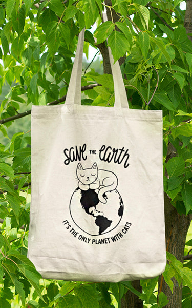 Save the Earth Cat Tote Bag