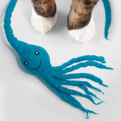 Organic Wool Sea Monster Rattle Teaser Cat Toy