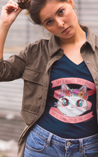 She's Beauty, She's Grace V-Neck Cat T-Shirt