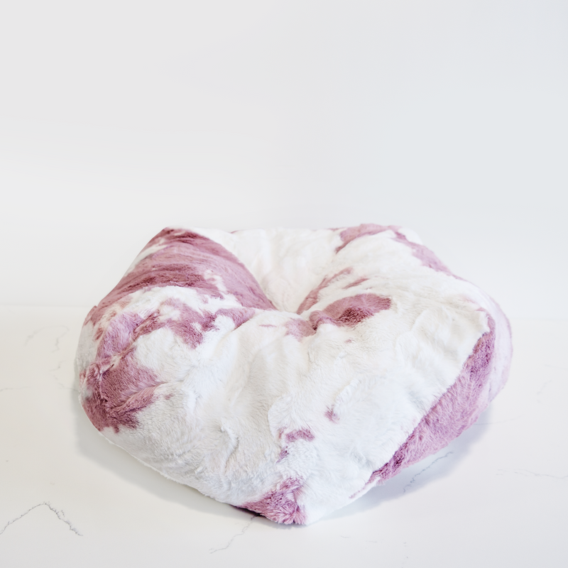 Strawberry Pink Cow Luxe Pouf Cat Bed