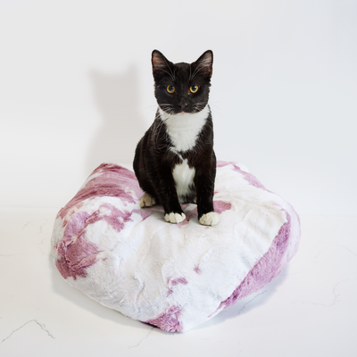 Strawberry Pink Cow Luxe Pouf Cat Bed