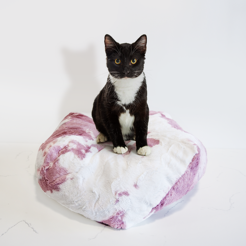Strawberry Pink Cow Luxe Pouf Cat Bed
