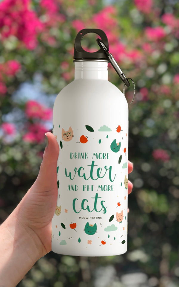 Drink More Water, Pet More Cats Water Bottle